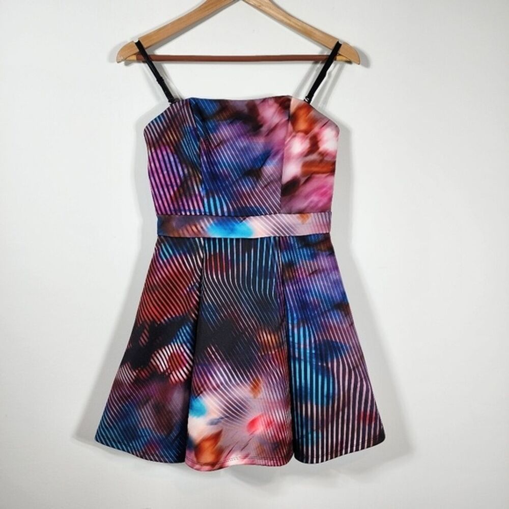 Bebe Czar Print Strapless Scuba Mini Dress with Pockets Size Small